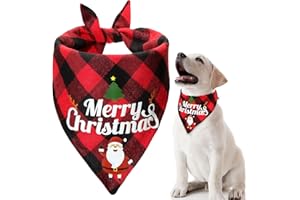 XUNIEA Bandana de Noël Réglable Écharpe Triangle pour Animaux de Compagnie Lavable Écharpe de Chien à Carreaux Bandana Triangle de Chat Réversible Bavette de Noël pour Chien (Père Noël)