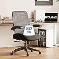FLEXISPOT BIG MAX Ergonomic Office Chair 227KG for Heavy People, Height Adjustable Mesh Desk Chair with 90° Flip-up Armrest Lumbar Support, Wide Mesh Heavy Duty Chair for Home and Office- Dark Black