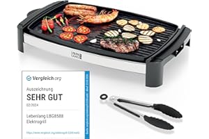 ‎LEBENLANG LEBENLANG Tischgrill Elektrisch 2000W - Inkl. Grillzange I 45x30cm I Plancha Elektrogrill für Balkon Innen & Außen I Elektrischer Teppanyaki Balkongrill Grill Elektrische Grillplatte Elektrogrills
