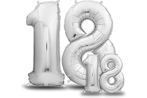 envami® Palloncini Compleanno 18 Anni Argento 101 CM + 40 CM - Palloncino Numero 18 - Numeri Gonfiabili Compleanno - Palloncino 18 Anni Compleanno - Vola con l'Elio
