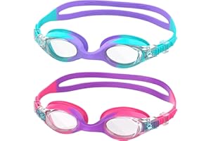 Ambienden 2 Pcs Lunette Piscine Enfant, Lunettes Anti-Buée Avec Vision Claire, Protection UV, Réglage Rapide, Joint en Silicone, Lunette Piscine Adaptées Aux Garçons et Filles de 3 à 12 ans