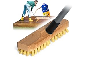 NOVALIV Brosse à Récurer en Bois Avec Poils | Essuie-Glace Avec Filetage et Manche Télescopique | PPN | de Sol | Idéal Pour Nettoyer Balcon, Terrasse, Jardin, Intérieur