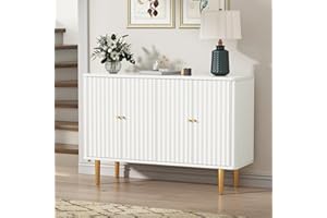 HOLTICO Sideboards, Buffet Cabinet with 4 Doors and Removable Shelves, Modern Accent Sideboard Storage Cabinet Storage Cupboard for Living Room, Kitchen, White