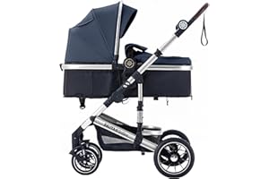Daliya® NEOMOVE 2in1 Kombi-Kinderwagen | Buggy | klappbare Babywanne und Sportsitz | Große Räder | Rückenlehne stufenlos | Leichter Alu-Rahmen | Großer Einkaufskorb (Silber-Blau)