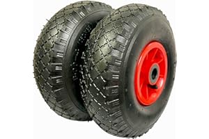 ‎KOVA KOVA® 2X Sackkarrenrad Luftbereift 3.00-4, 260x85x20 Reifen mit Schlauch & Rad für 2cm Ø Achse Sackkarre Bollerwagen Luftreifen Ersatzrad Sackkarren Räder Rollenlager Luftrad Winkelventil Schw/Rot, L