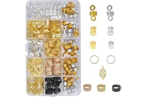 YiYFiT Anneaux pour tresses de cheveux 200PCS Accessoires pour tresses en aluminium Accessoires pour dreadlocks Bijoux pour cheveux Manchettes pour cheveux en métal avec boîte transparente