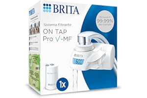 BRITA ON TAP Pro V-MF incl. 1 x filtro acqua rubinetto V-MF (600L) - riduce cloro, 99,99% dei batteri, PFAS - display contalitri digitale