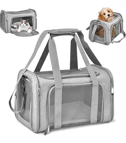 Trasportino Per Gatti E Cani Grande In Tessuto Oxford 300D - 48x28x30 Cm, Grigio - Foto 10