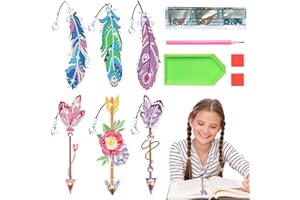 ‎CHMMY CHMMY 6 Stück Diamond Painting Lesezeichen Federn und Blumen Lesezeichen Kinder Mit Kristallanhänger Für Weihnachten Geburtstagsgeschenk Muttertag