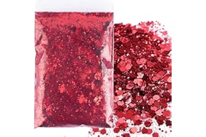 RUOXIXI 50g Rosso Mescolare Paillettes Polvere Glitterata,Artigianato Polvere Glitter per Resina Epossidica Capelli Viso Occhi Decorazioni Nail Trucco del Festival,Quattro Dimensioni (0,2 mm,1 mm,2 mm,3 mm)