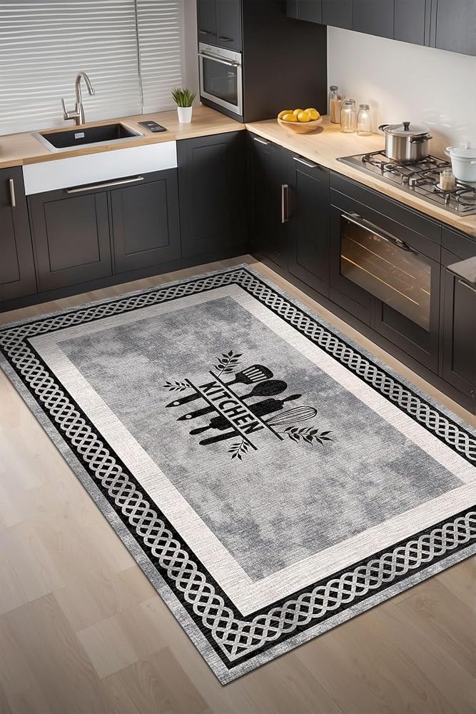 Depoba Ravona Modern Şönil Mutfak Halısı 120x180 | Kaymaz Pamuk Taban Yıkanabilir