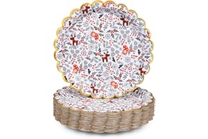 CONFETTIVILLE Christmas Paper Plates, 50-Pack Disposable Christmas Dinner Plates, Scalloped Gold, Party Supplies