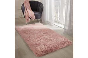 Sienna Blush Pink Rug for Living Room, Super Soft Anti-Slip Small Rugs for Bedroom Modern Fluffy Shaggy Area Rug Thick Pile Non-Shedding Floor Carpet, 80 x 150cm