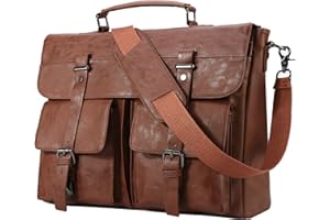 seyfocnia Leder-Kuriertasche für Herren, Klassische Lederlaptoptasche 15,6 Zoll, Business- Schultertasche Aktentasche, Laptoptasche, Schultasche (Braun)