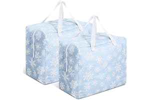Kajaia 2 Pcs 18 x 15 x 10 Inch Christmas Ornament Storage Snowflake Holiday Accessories Bag Christmas Storage Containers Tear Proof Christmas Ornament Organizer with Handles Full Length (Blue)