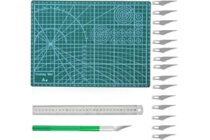 CHENYU 16stk Schneidematte Set, Selbstheilende Bastelunterlage Mat mit Schnitzmesser, A4 Cutting Mat/Bastelmesser und Stahllineal Grün/für Handrückenbretter, Mauspads, Schreiben