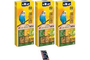 UBIPET 3x packs of Budgies Crackers Trio-Mix (9 sticks in total - including Sesame Seeds, Herbs, Paprica, Banana, Kiwi, Lemon) with Info Card