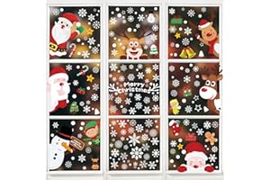 Bigqin 248 sztuk bożonarodzeniowych naklejek okiennych, Boże Narodzenie, folia okienna, Święty Mikołaj, płatek śniegu, renifera, okna, wielokrotnego użytku, naklejki PCW na szkło, zima, święta, dekoracje, 9 arkuszy