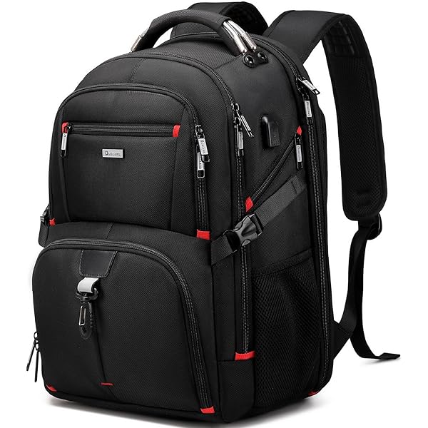 RAINSMORE Laptoprugzak 50 l met geïsoleerd compartiment reiswerkrugzak 17,3 inch waterbestendig grote zakelijke computerrugzak college schoolrugzak voor mannen vrouwen zwart