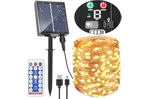 AUOPLUS Solar Lichterkette Aussen mit Typ-C-Ladeanschluss,30M 300 LED Kupferdraht Solarlichterkette für Außen mit 8 Modi,Fernbedienung&Timer,IP65 Wasserdicht Solar Außen für Garten und Party Deko
