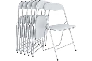 Arreditaly Set da 6 Sedia Pieghevole Slim Opaca in Metallo Sedie Salvaspazio per Ufficio Casa Campeggio Salotto Cucina In Ecopelle con Comoda Seduta Imbottita 78 x 44 x 44 cm (White)