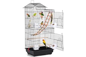 Yaheetech Vogelkäfig mit Vogelspielzeuge, Wellensittichkäfig Käfigspielzeug Nymphensittiche Fink-Papageien-Käfig mit Vogeltreppe, 99x46x35,5 cm, Schwarz
