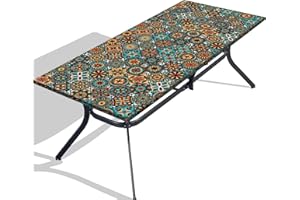 WALARKY Tablecloth for Folding Table, boho Picnic Table Cover, Waterproof Fitted Table Covers for 6 Foot Tables, Elastic Rim Plastic Table Cover for Picnic, Camping, Indoor, Outdoor (30 x 72 Inches)