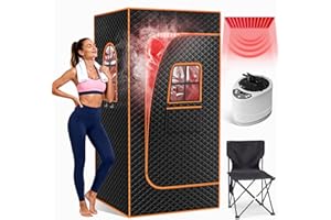 RYUHIC Portable Infrared Sauna for 1 Person - Home Personal Sauna Box with 3L 1000W Steamer for Detox, Relaxation & Stress Relief - Indoor Sauna Tent with Remote Control, Folding Chair