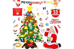 JOTOL Árbol de Navidad de Fieltro,Árbol de Navidad del Fieltro con 53 Adornos Extraíbles+LED de 5 Metros de Luz+1 Bolsa de Fieltro,para Niños Decoración de la Pared de la Puerta del Hogar