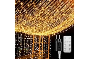 BESCOST Rideau Lumineux Exterieur, 600 LED 6m*3m Guirlande 8 Modes de Fonctionnement Lumière de Rideau pour Décoration Chambre Mariage Noël Soirée Fête Blanc Chaud