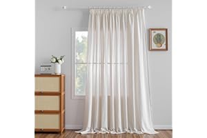 MYSKY HOME Extra Breite Gardinen Leinen Vorhänge mit Kräuselband Raumteiler Vorhang 1er Set Natürlicher Stil Wohnzimmer Gardine Halbtransparent Linen Curtains, H 260 x B 300 cm, Leinenfarbe