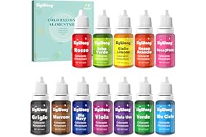 SIGWONG Coloranti Alimentari a 12 colori - Liquido Concentrati per ​Cuocere Decorare, Cucinare, Glassare, torta, Fondente, Insapore, Senza Glutine - Flaconi di 10 ml