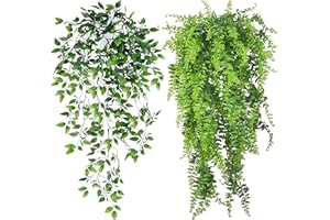 INSANYJ Artificial Ivy Plant with Pot, Fake Hanging Plants Indoor Outdoor, Faux Trailing Greenery for Wall Bedroom Shelf Table Patio Decor (1+1 Green Fake Plants)