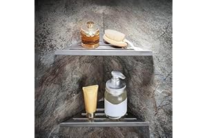 Biutimarden Mensola Angolare per Doccia,Senza Foratura Acciaio Inox Stoccaggio Portaoggetti da Bagno,Antiruggine Autoadesiva Triangolo Accessori Bagno per Bagno Cucina(Spazzolato,Confezione da 2)