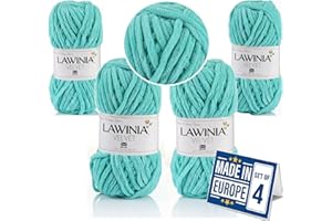 LAWINIA -Velvet Premium Soft Chenille Yarn Chunky, Velvet Yarn Crochet, Does NOT SHED, Plush Blanket Wool for Crochet, Thick Chunky Wool for Knitting, Pack of 4