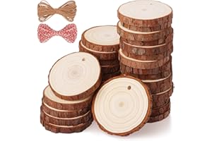 Fuyit 30 Pcs Rondin de Bois avec Trou Diamètre 5cm-6cm Tranches de Bois Naturel Convient pour Decoration Noel Bois, Marque Place Mariage, Pyrograveur Bois