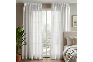 Deconovo Voile gardiner med veckband, halvtransparent dekorativ halsduk, linneutseende för vardagsrum transparent gardin, 300