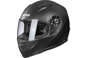 ‎NEXO Nexo Integralhelm Motorradhelm Helm Motorrad Mopedhelm Basic II, herausnehmbares Komfortpolster, mehrfache Be-, Entlüftung, Nasen-, Kinnwindabweiser, klares Visier, Ratschenverschluss, XS-XL