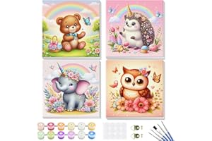GHHKUD Pintura por Números para Adultos y Niños al óleo de Lienzo DIY, Pack 4 Pinturas para Niños, Animales Kit Manualidades Niños Regalos para Niñas, Cuadros para Pintar por Numeros Paint by Numbers