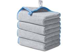 Faireach Chiffon Microfibre Voiture Lot de 4, 840GSM Chiffon de Nettoyage Polissage Séchage pour l'Entretien de la Voiture en Tissu Microfibre Ultra Absorbant pour Tous Les Lavages 40x30 CM
