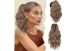 ‎BARSDAR BARSDAR Klaue Clip Pferdeschwanz Extension, 35 CM Lockig Gewellt Pferdeschwanz Haarverlängerung Dicker Weich Synthetik Clip Pferdeschwanz Haarteil Damen Mädchen(Braun & Blond Gemischt)