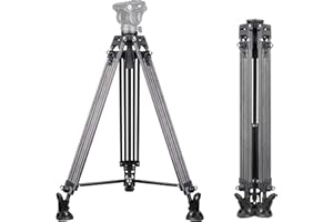 INNOREL VT80C Sistema de Trípode Vídeo, 186cm/73pulgadas Trípode de Video, Camcorder Sistema de Trípode Pierna de Fibra de Carbon Carga Máxima 12kg/26lb, con 60mm Adaptador/Bolsa (Solo Trípode VT80C)