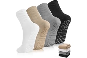 Zuimei 4 Pairs Pilates Grip Socks, Non Slip Yoga Socks for Women Long Grip Reformer Pilates Sock Grippy Athletic Sock for Yoga Ballet Sport Fitness Dance Barefoot Workout Home Hospital