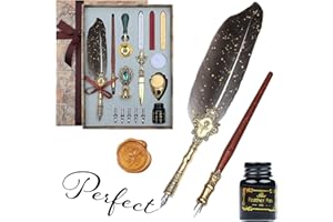 Zhiaek Penna Piuma con Inchiostro Penna D'oca per Scrivere Penna Calamaio con 5 Pennini di Ricambio Portapenne Timbro Sigillo Bastoncini di Ceralacca Regalo per Natale Compleanno Anniversario (Grigio)