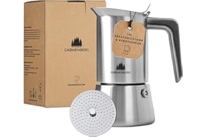 ‎GROENENBERG Groenenberg Espressokocher Induktion 4 o. 6 Tassen Espresso I Mokkakanne aus hochwertigem Edelstahl I Espressokanne mit Ersatzdichtung & Reduziersieb