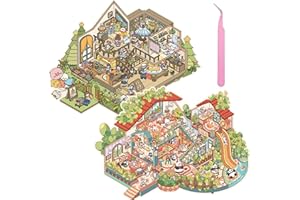 Wnqou 2 Sets de pegatinas DIY 3D Casa con una gran casa para gatos lindos, 3D simulada escena, lindo paisaje de dibujos animados para adultos y niños, divertidos juegos de pegatinas