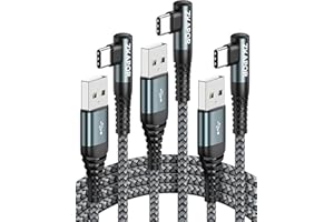 ZKAPOR Câble USB C 90 Degrés [0.3M+2M+2M, Lot de 3], Cable USB C Charge Rapide 3A Nylon Tressé Cable Type C pour iPhone 15/15 Pro Max, Samsung Galaxy S23/S22, Note 10, Huawei P40/P30, Google Pixel