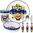 Fireman Sam Kids 6 Piece Reusable Dinner Set - Plate/Bowl/Cup/Knife/Fork/Spoon - Childrens Dinnerware Tableware Cutlery Set
