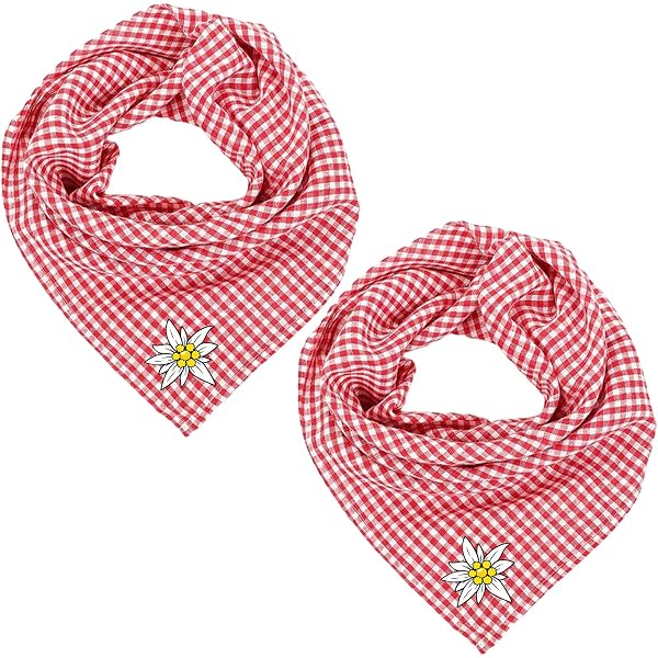 Oktoberfest Halstuch – Rot-weiß Kariert Mit Edelweiss, 100% Baumwolle, Einheitsgröße