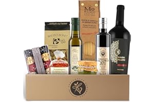 ‎FABELHAFTE GESCHENKE Geschenkkorb Bella Italia gefüllt mit Rotwein und italienischer Feinkost - Präsentkorb mit Olivenöl, Aceto Balsamico, Pasta, Pesto, Tartufini | Wein Geschenk für Männer & Frauen, Pasta Geschenkset